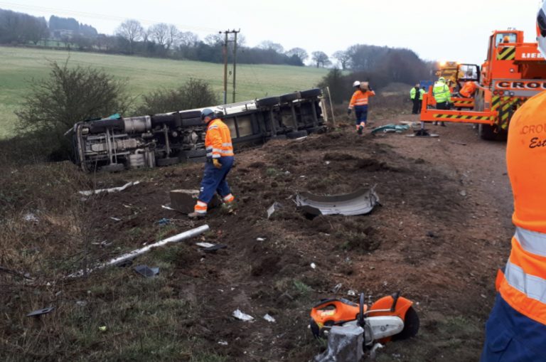 M1 Overturned lorry : One lane and entry slip at J22 still closed for recovery
