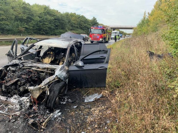 Fire Service release images of car after vehicle fire on the A1