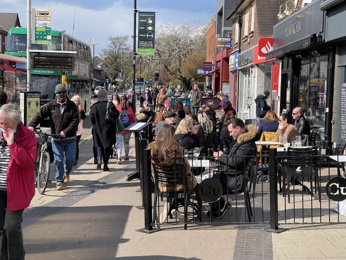 Central Avenue 12 April 2021 as shops and bars reopen © westbridgfordwire.com