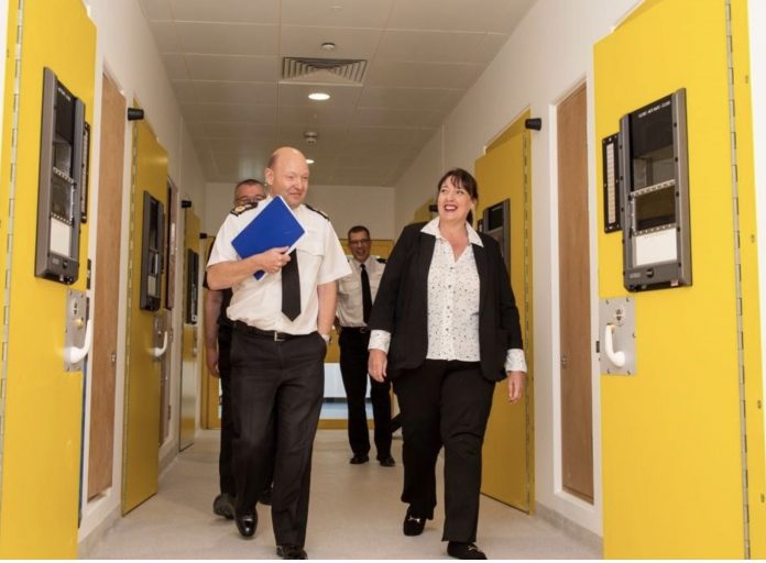 Chief Constable of Nottinghamshire Police, Craig Guildford, with Police and Crime Commissioner Caroline Henry at the new custody suite in Radford Road
