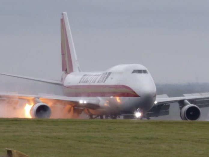 Boeing 747 engine fire at East Midlands Airport