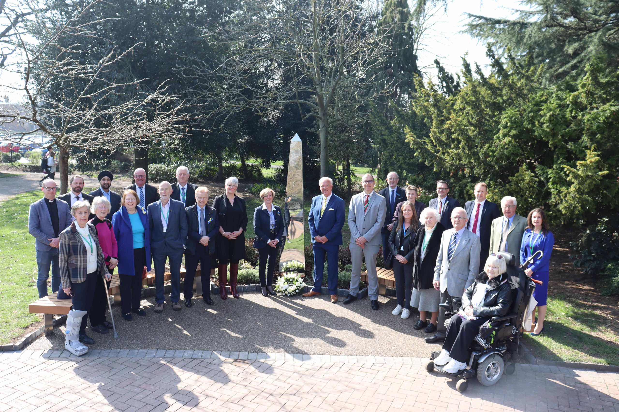 Councillors and dignitaries met in Bridgford Park to view the unveiling of the steel COVID 19 Memorial scaled