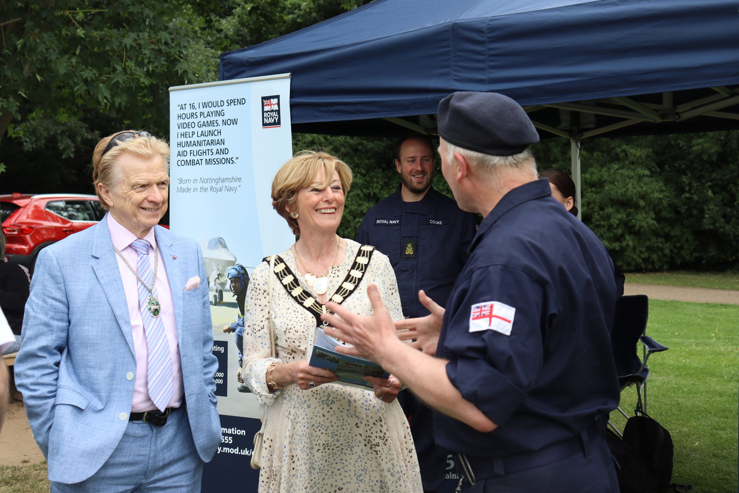 Consort Cllr Neil Clarke and Mayor Cllr Tina Combellack chatted withe local armed forces representatives scaled