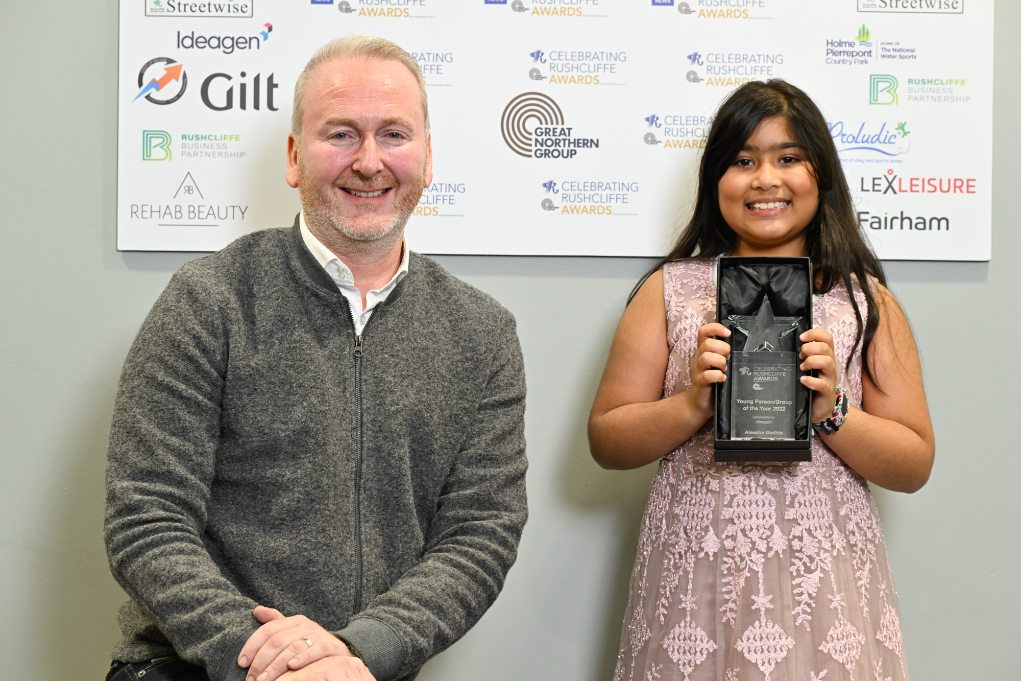 Young Person of the Year winner Aleesha Gadhia with sponsor Ideagen CEO Ben Dorks