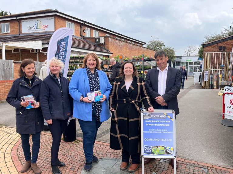 new police officers - Over 400 new police officers for Nottinghamshire as Government hits recruitment target Ruth Edwards MP, Notts PCC Caroline Henry out in East Leake to meet residents and ask what the new officers should be prioritising.