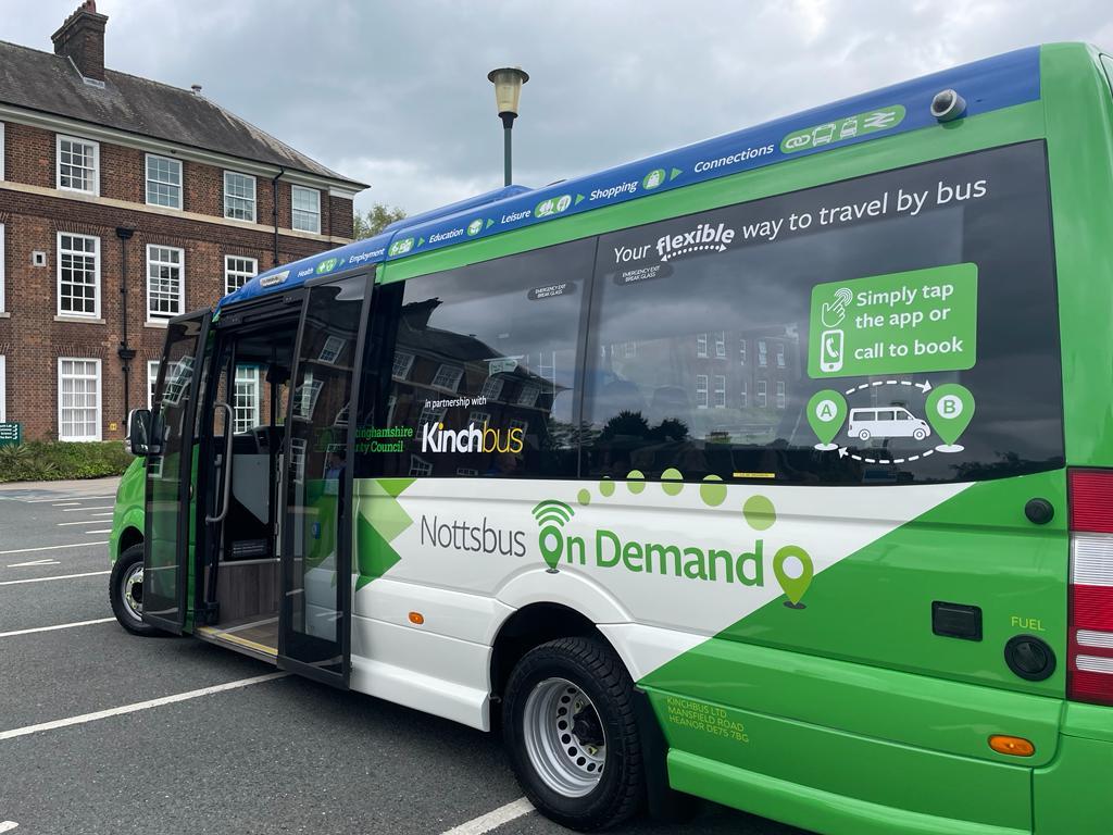 The new Nottsbus On Demand bus pictured at the University of Nottingham Sutton Bonington campus