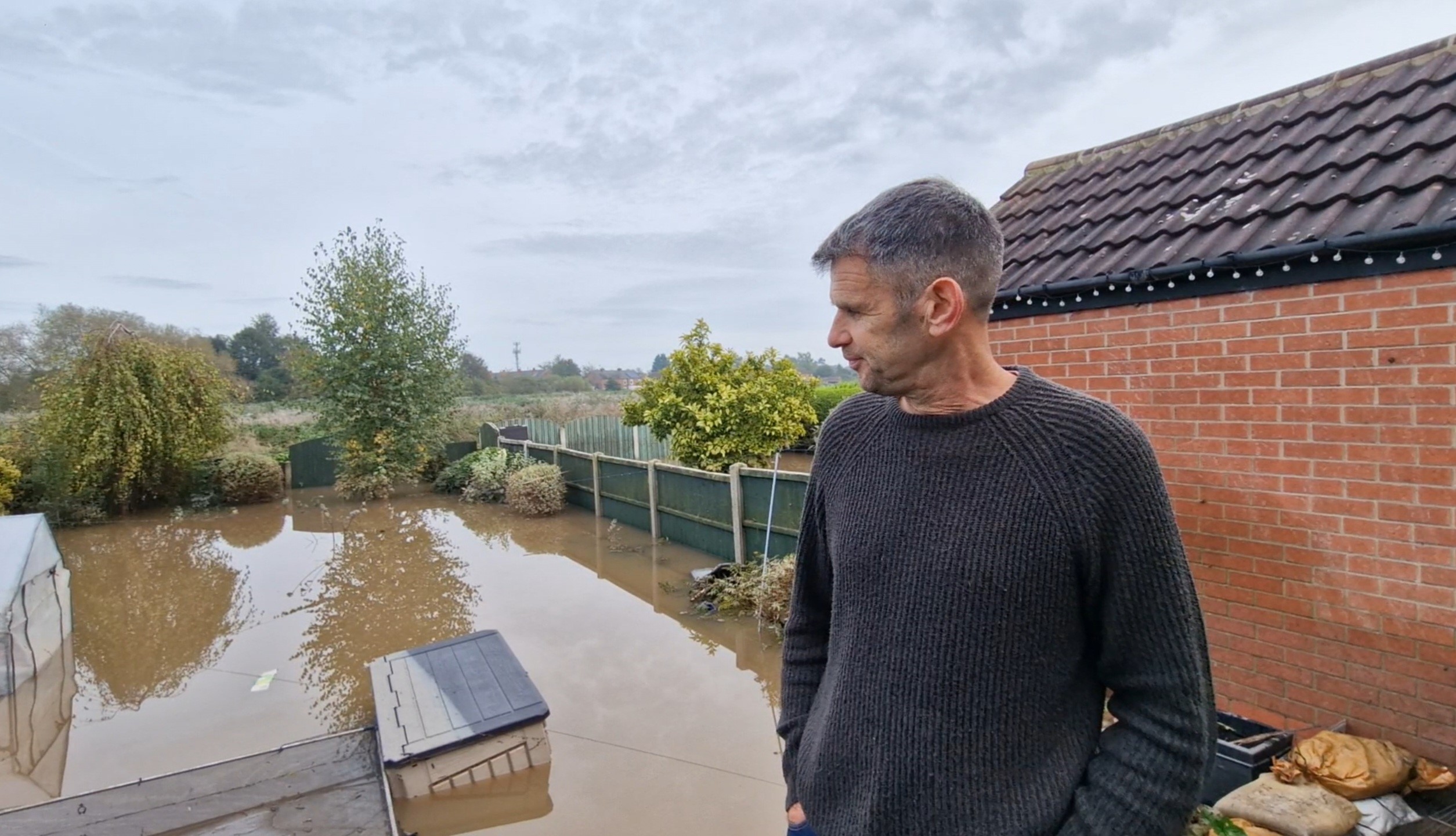 Adrian Hodson of Darrel Road in Retford assesses the damage done by Storm Babet