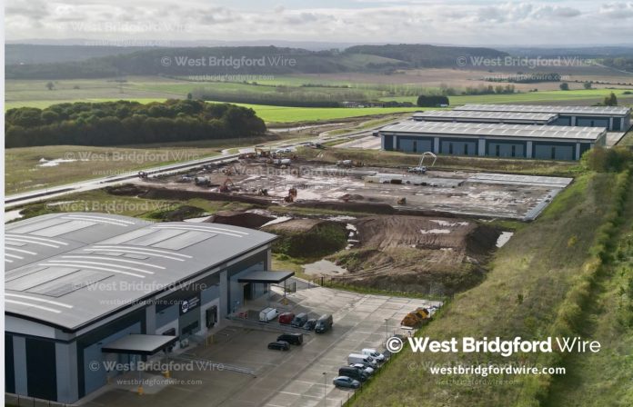 Strictly copyright © westbridgfordwire.com 2023 - Drone view of industrial units at Fairham - October 2023