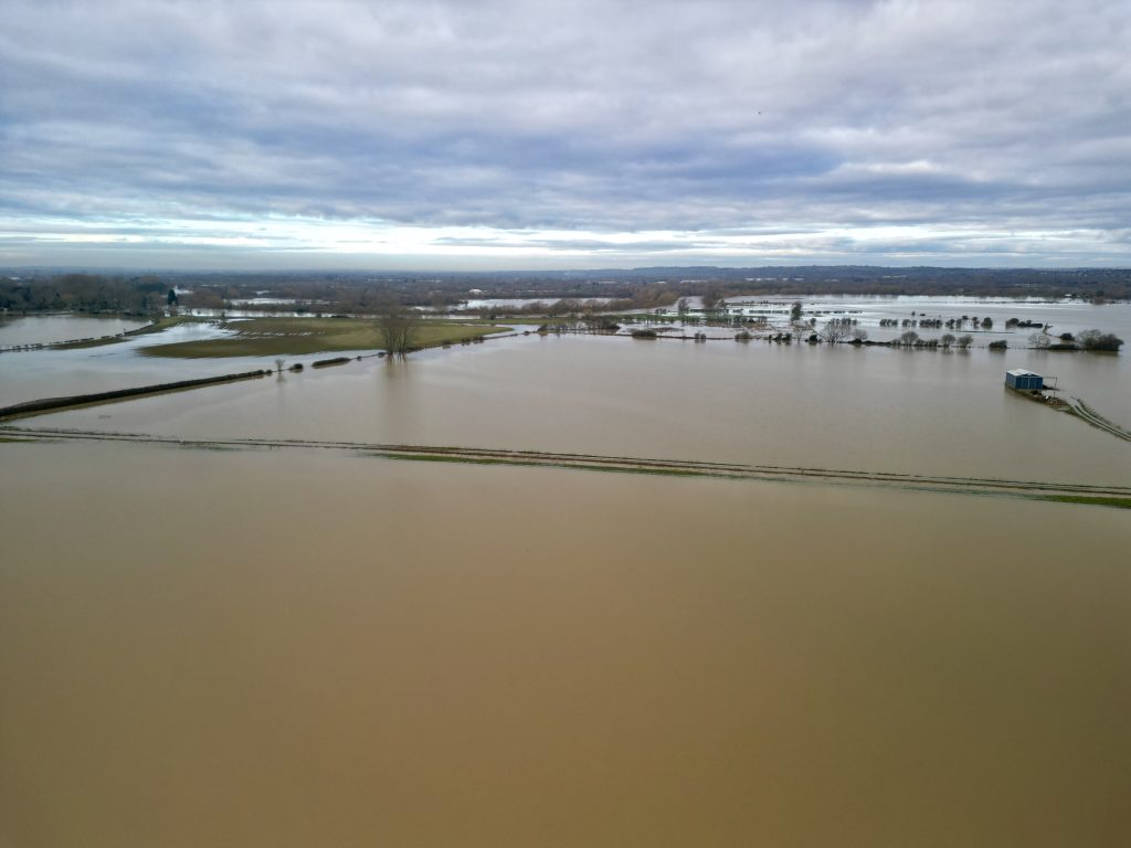 Drone views show flooding around Barton in Fabis and the A453 area 