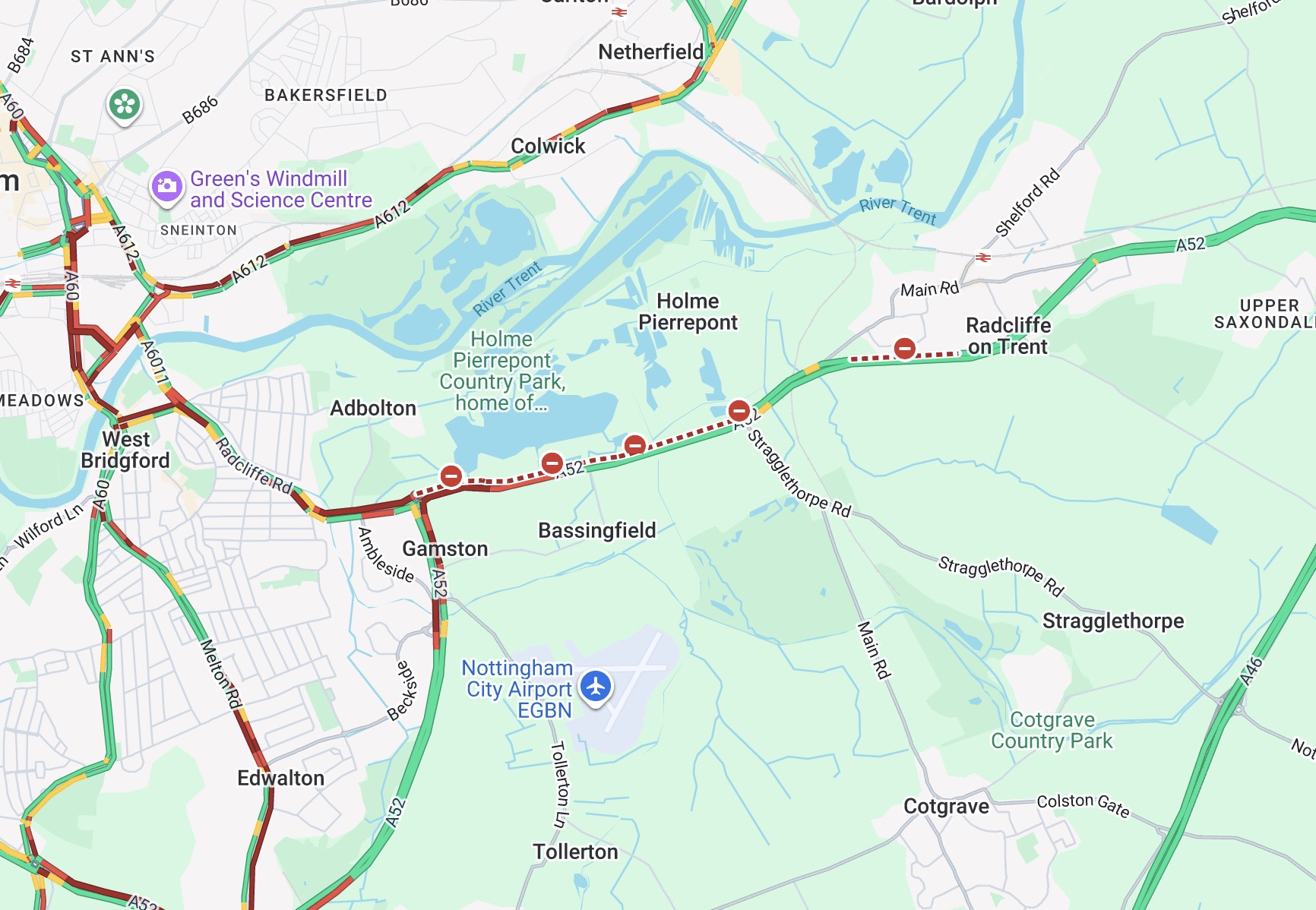 Live updates: Traffic delays as A52 closed at Gamston due to collision Screenshot 2025 10 02 at 16.51.37