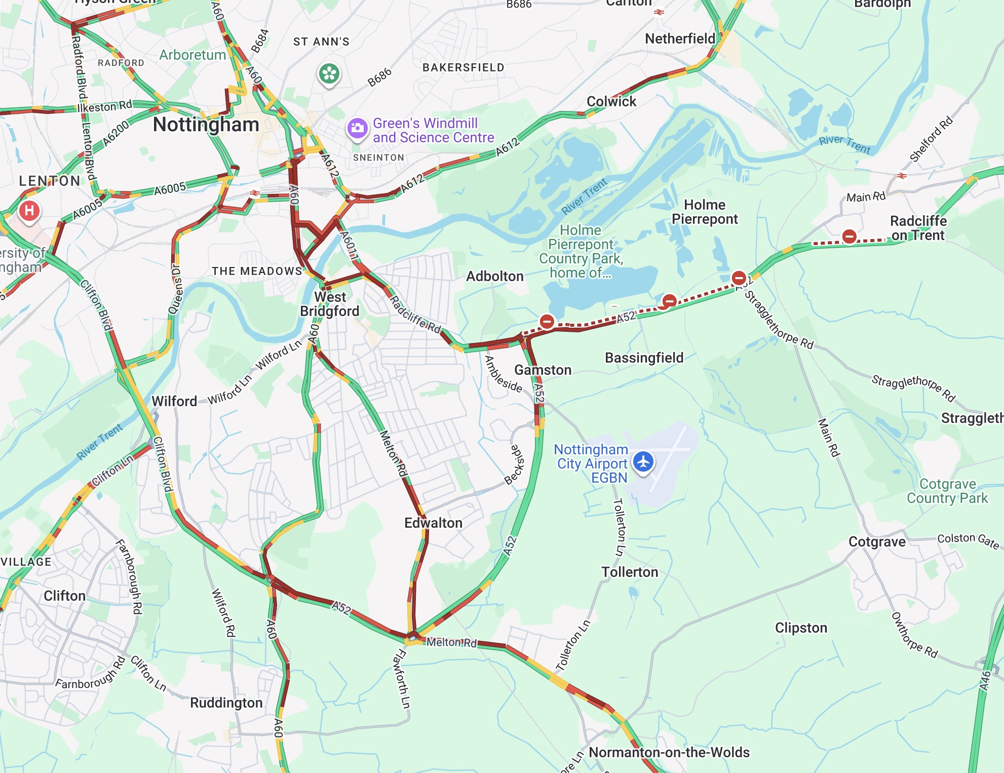 Live updates: Traffic delays as A52 closed at Gamston due to collision Screenshot 2025 10 02 at 17.15.25