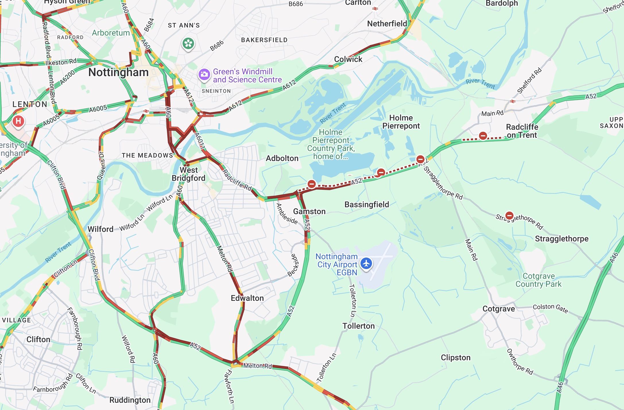 Live updates: Traffic delays as A52 closed at Gamston due to collision Screenshot 2025 10 02 at 17.57.51