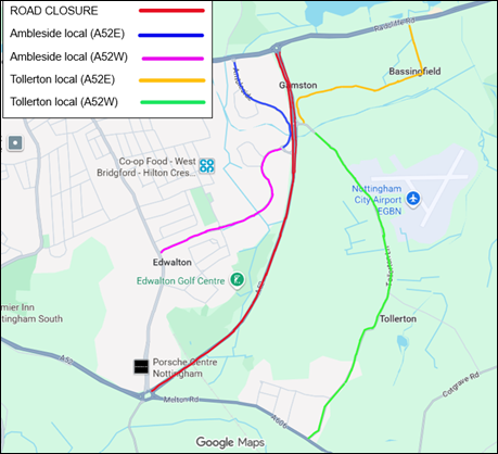 A52 Wheatcroft Island to Gamston Roundabout: Two-night closure in both directions unnamed 2 1