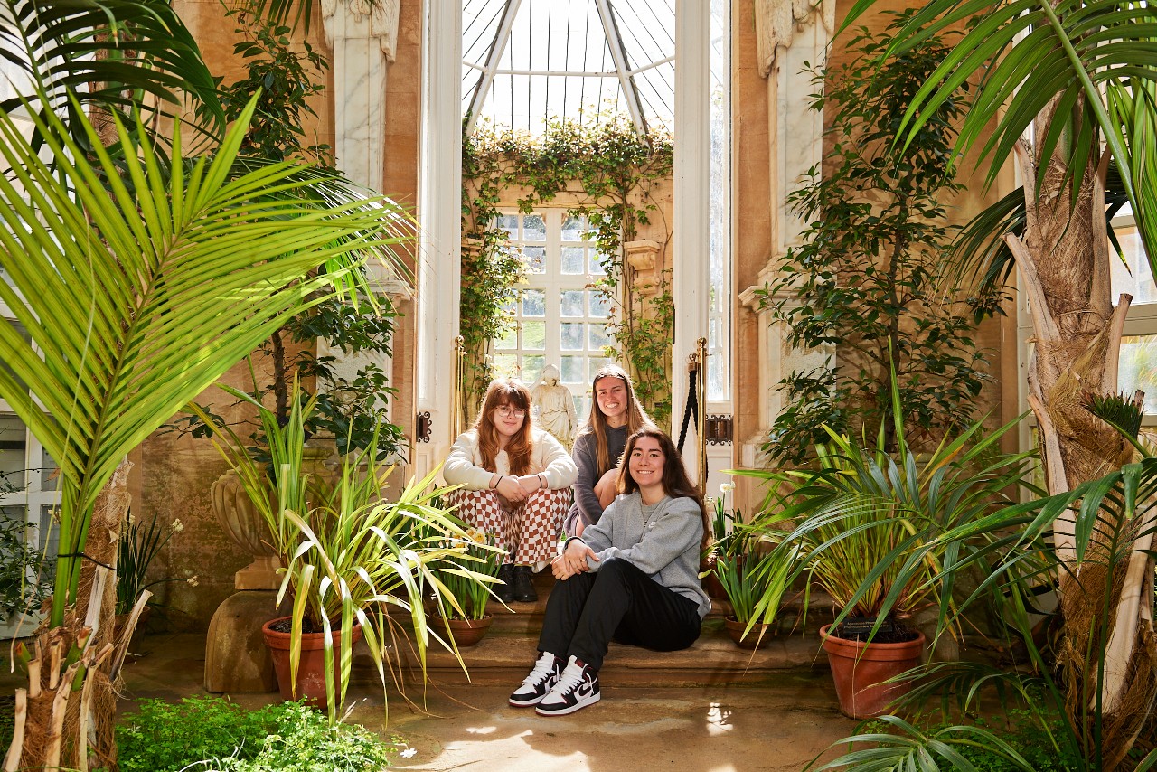 Students sit in the conservatory at Harlaxton Manor