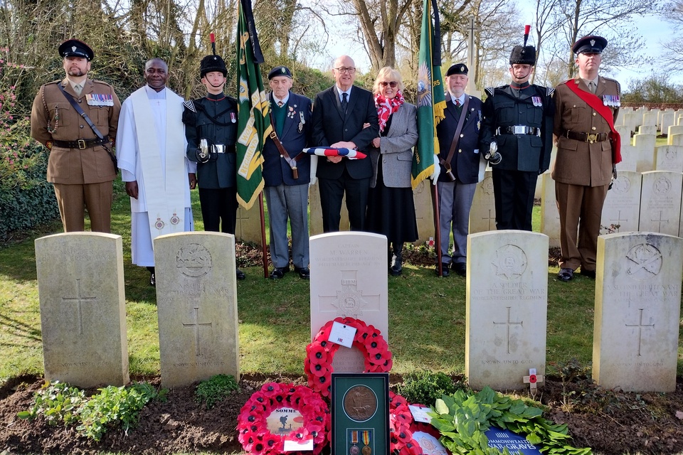 Nottingham soldier among First World War dead finally identified and honoured in France s960 Paul Watkins the great nephew of Capt Warren stands at his graveside with the military party