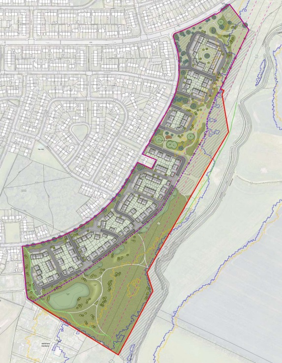 A map of the proposed Summerwood Lane development showing where the open green space will be retained