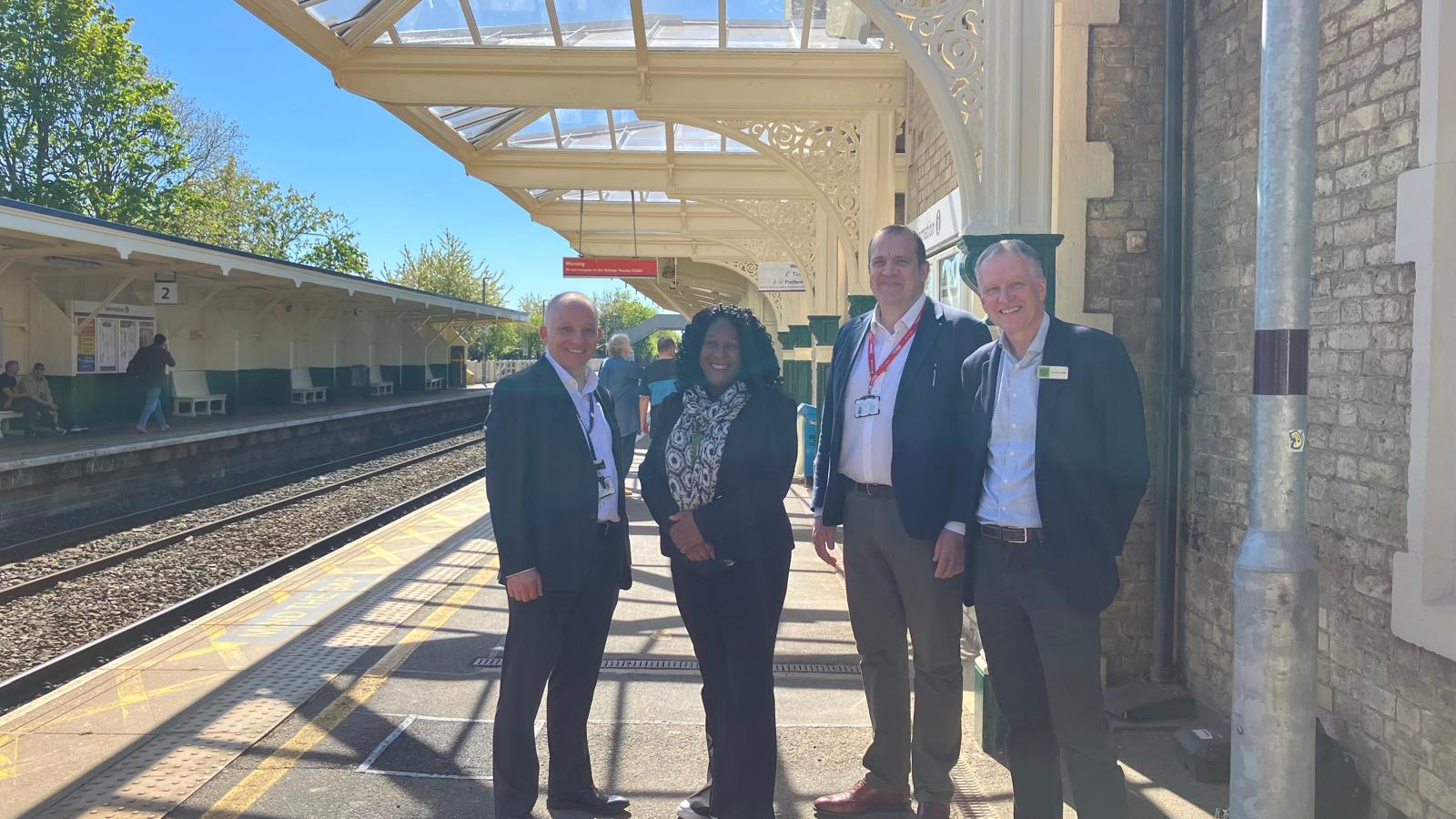 From left Will Rogers EMR managing director Juliet Campbell MP for Broxtowe Mark Budden Network Rail route director Tim Hedley Jones Railway Heritage Trust executive director