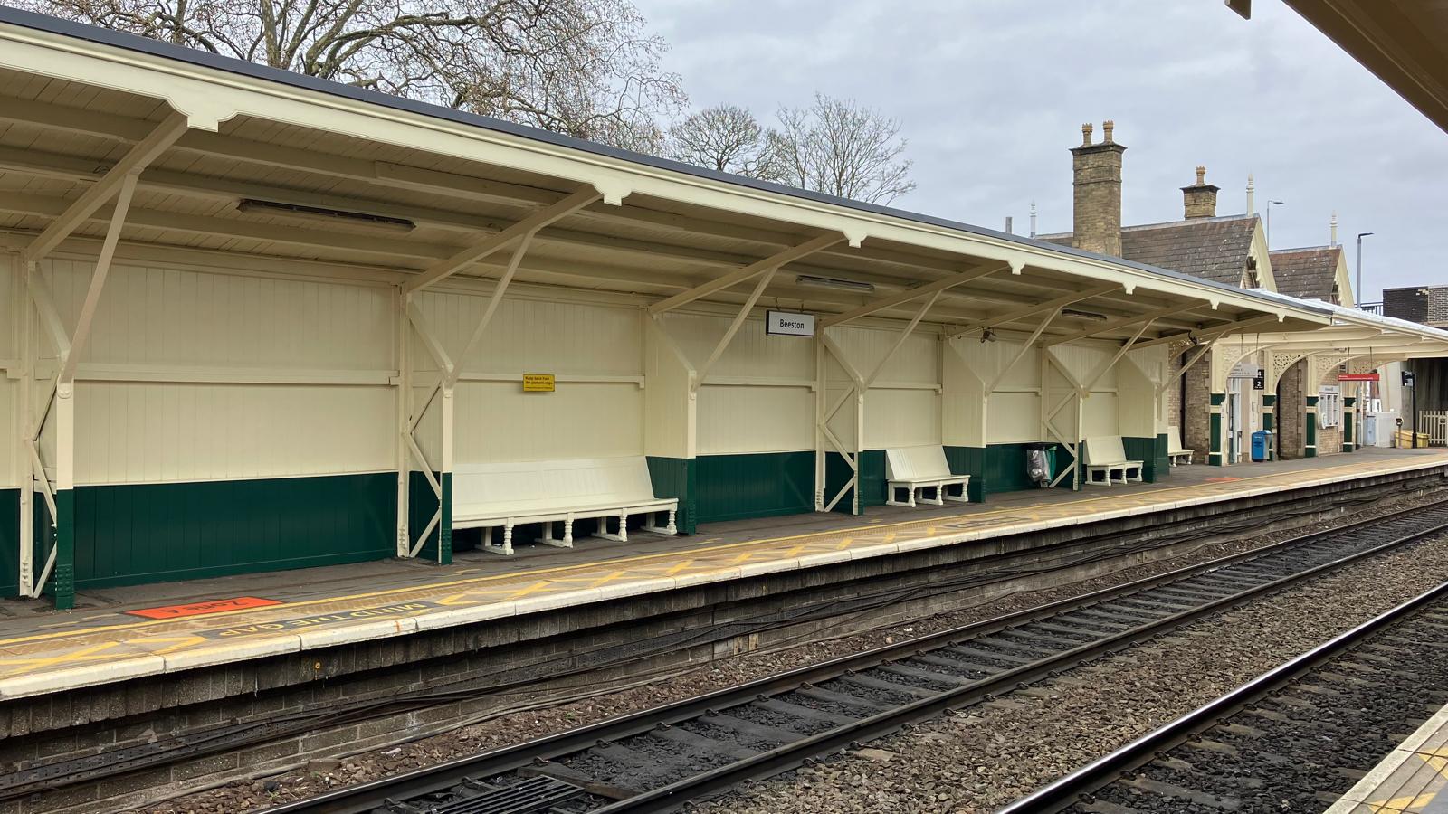 Platform 2 waiting area painted in heritage colours
