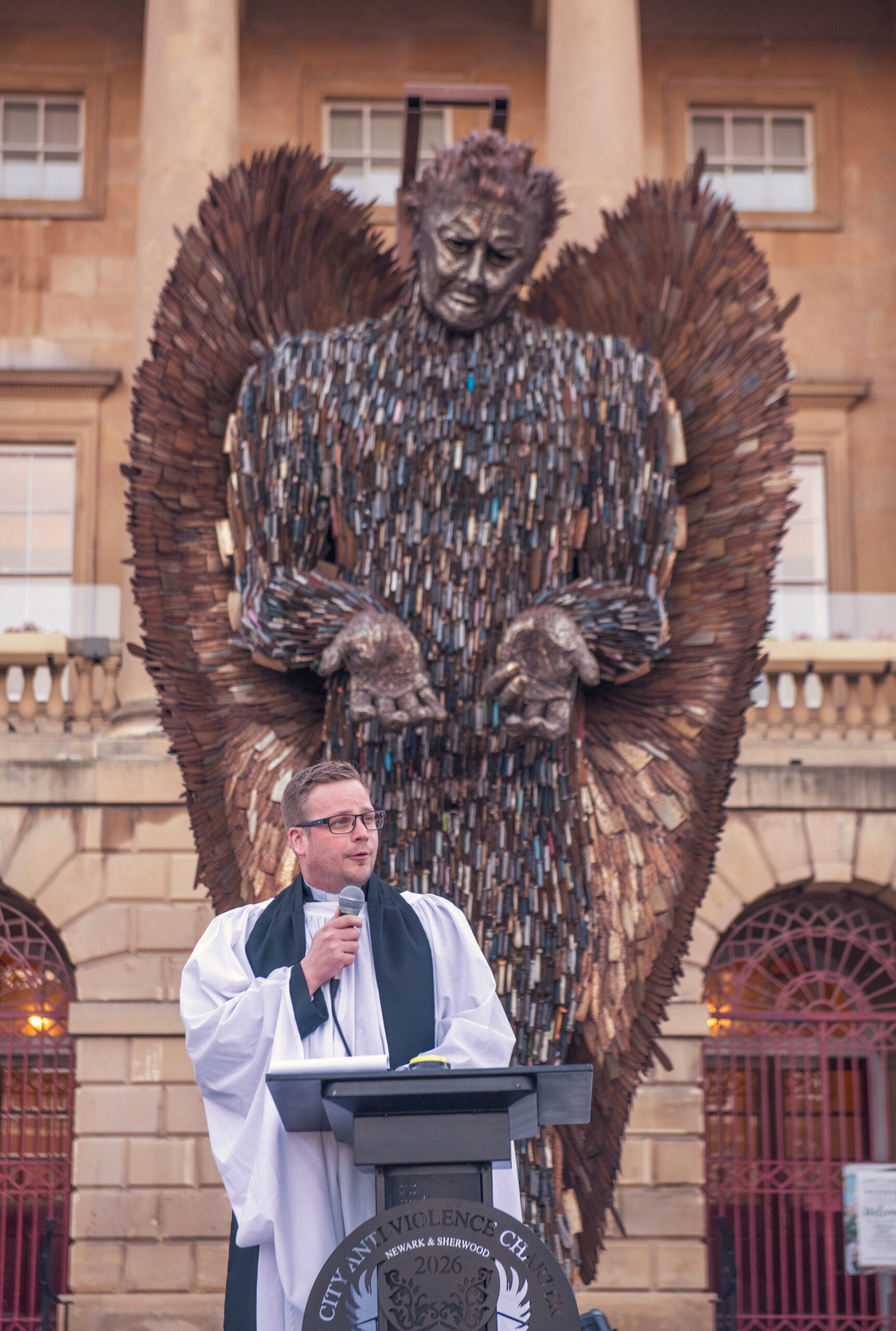 Reverand Danny Marshall blessed the Knife Angel scaled
