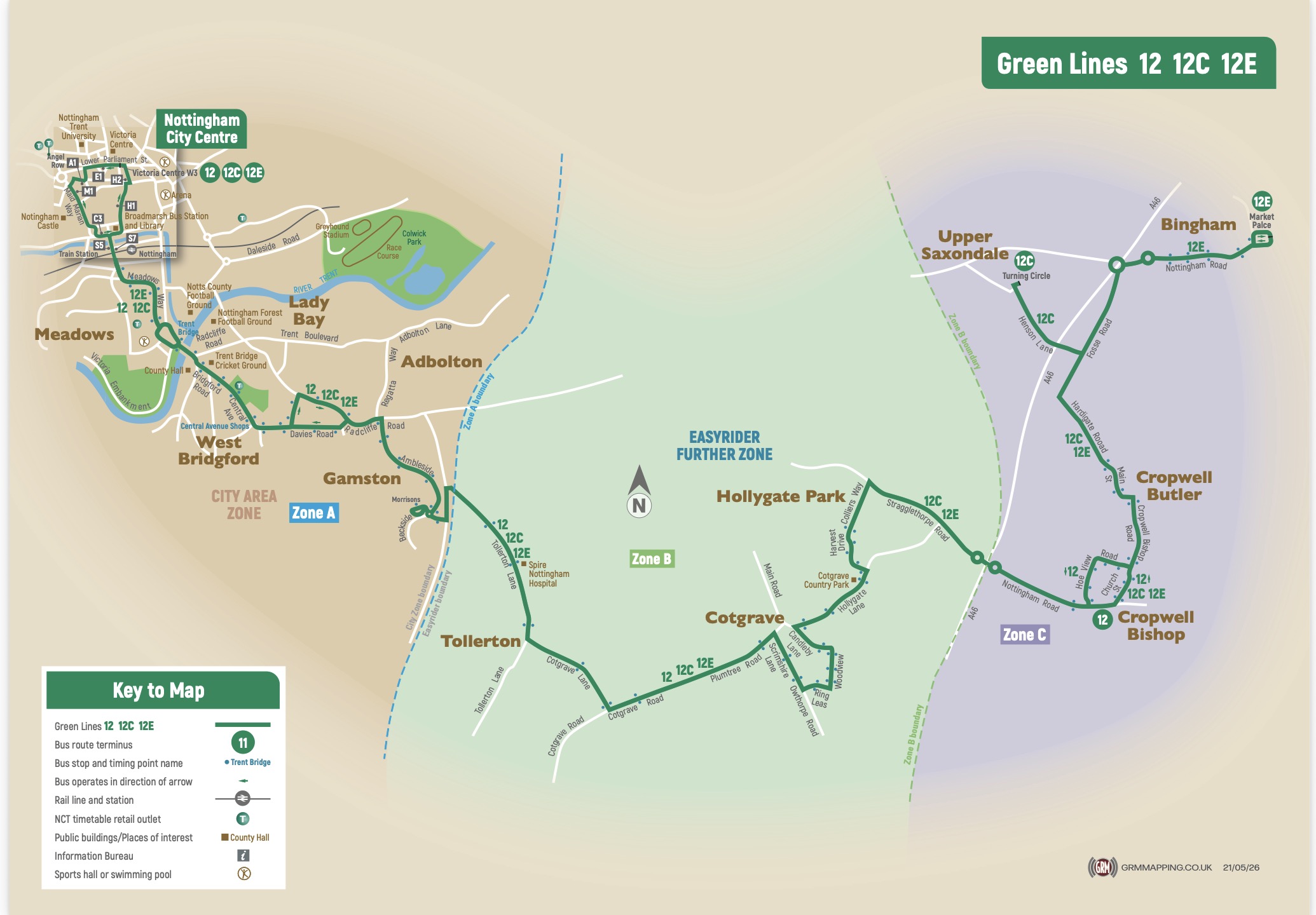 How West Bridgford and Rushcliffe bus services change on 21 June - see maps including new Green 12 Screenshot 2026 05 29 at 11.06.25