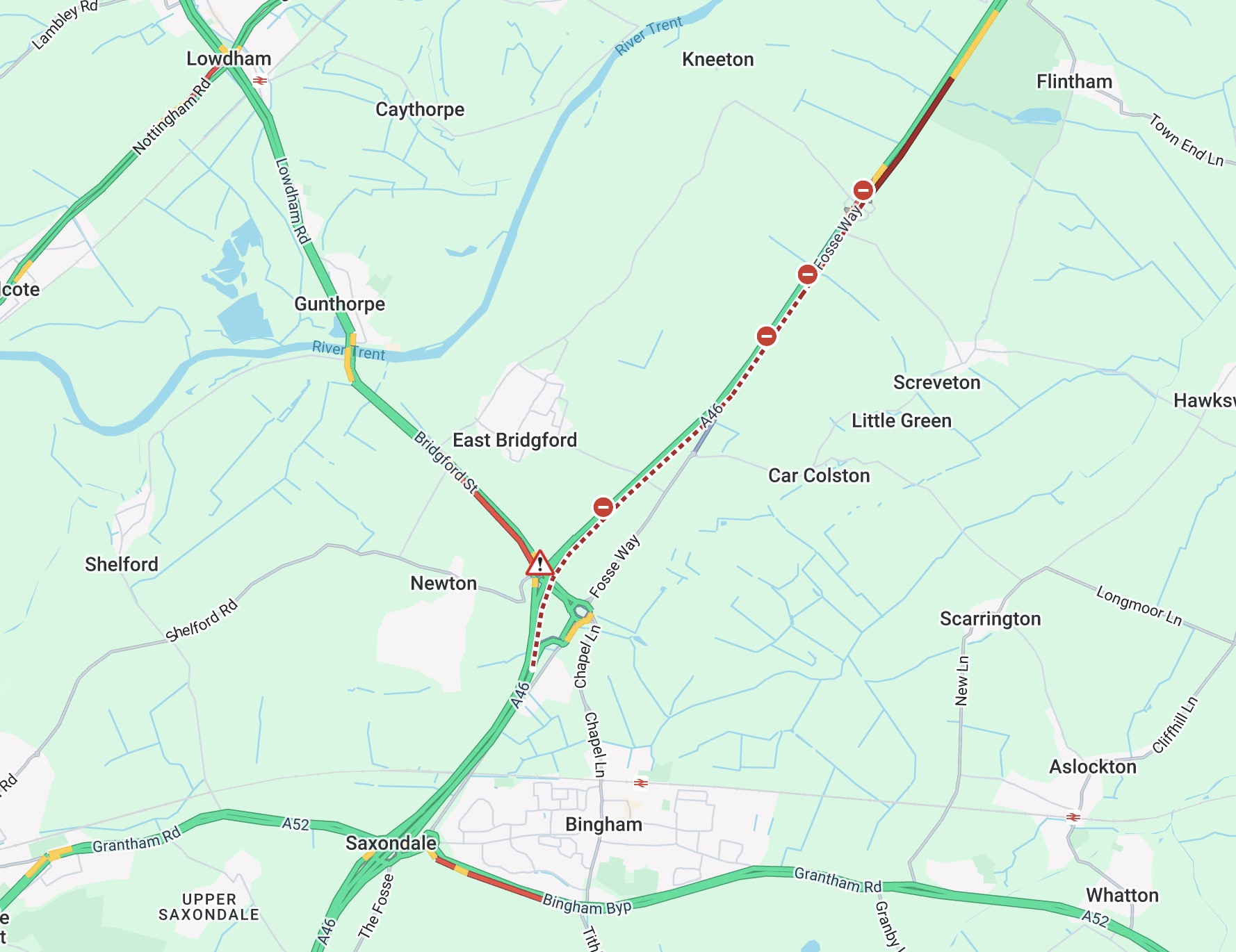 Updates: A46 southbound closed Farndon to East Bridgford - collision two lorries Screenshot 2026 05 29 at 14.31.03