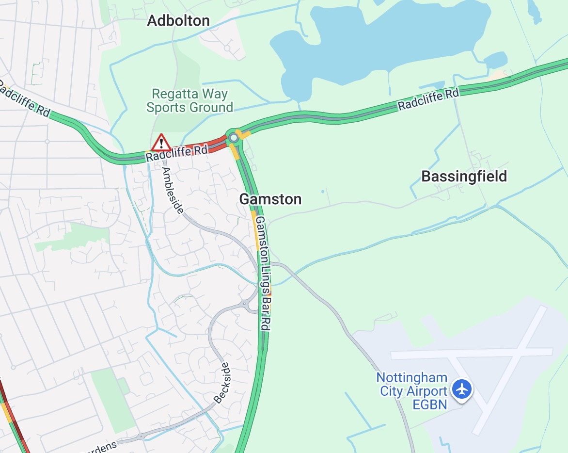 Updates: Radcliffe Road closed outbound at Gamston roundabout after collision Screenshot 2026 06 11 at 17.49.54