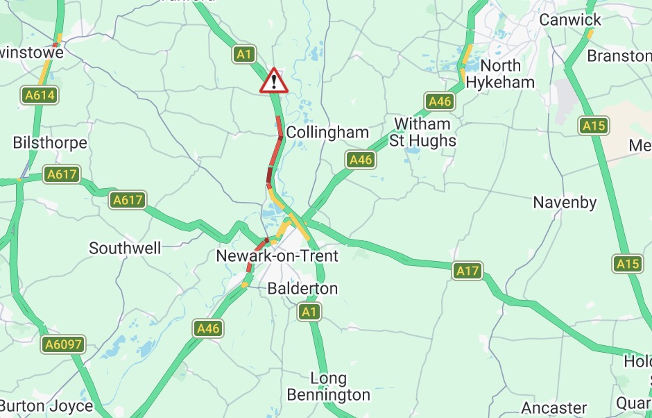 Updates: A1 northbound North Muskham - lane closed after collision long delays Screenshot 2026 07 24 at 17.41.59