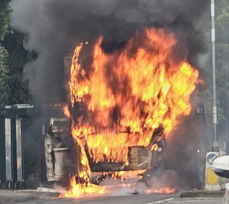 Road was closed in Nottingham after double-decker bus blaze