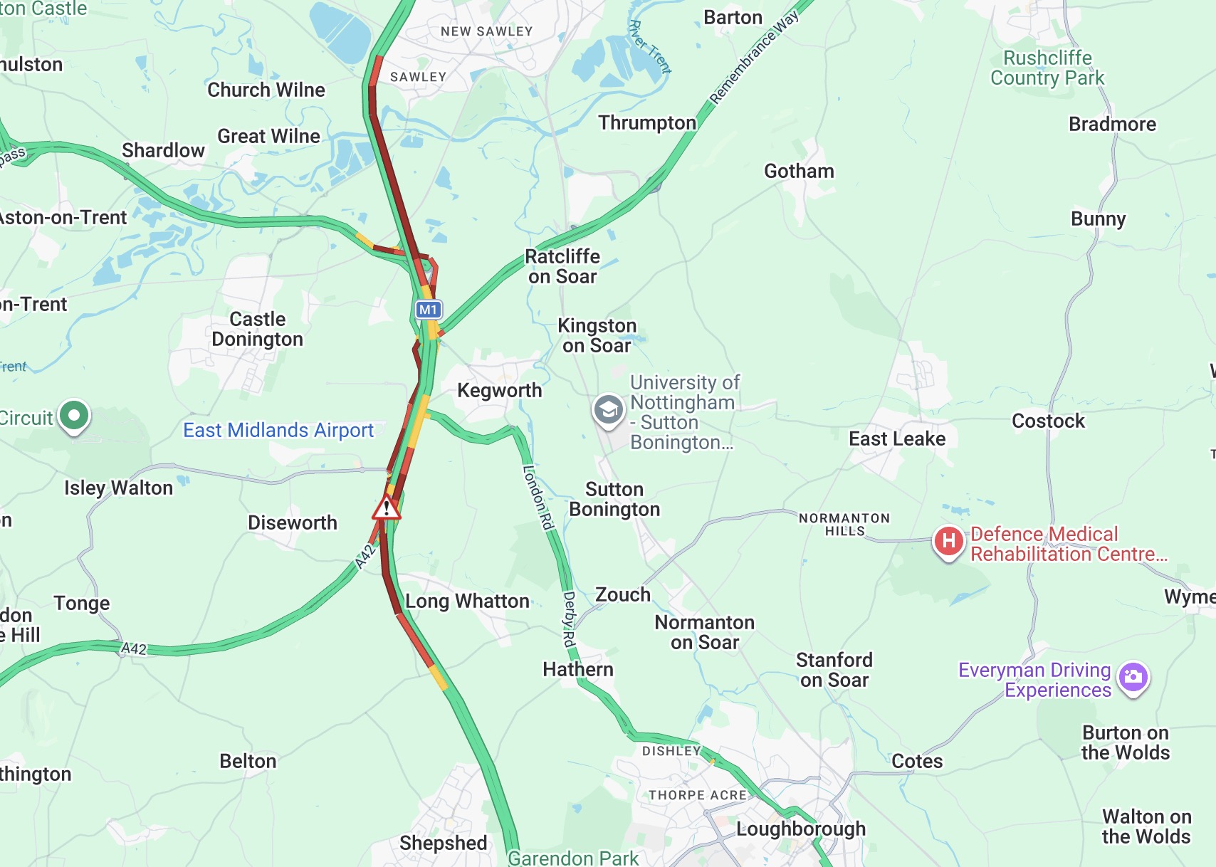 Updates: M1 closed both ways East Midlands Airport - overturned lorry Screenshot 2026 09 18 at 06.13.30