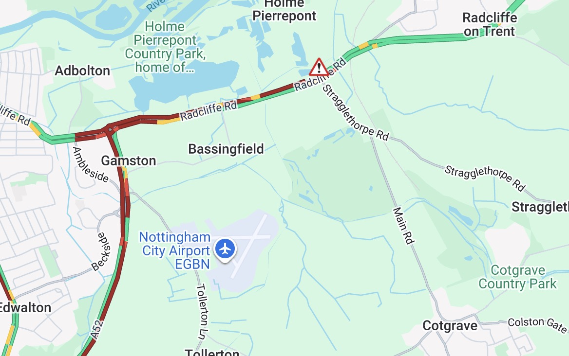 Updates: A52 eastbound Stragglethorpe closed - long delays Screenshot 2026 09 22 at 08.30.55