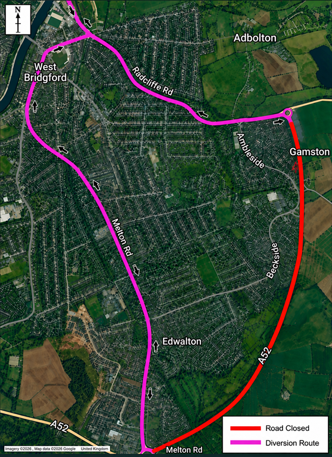 diversion map 23 26 a52 westbound